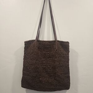 Brown Knit Tote Bag